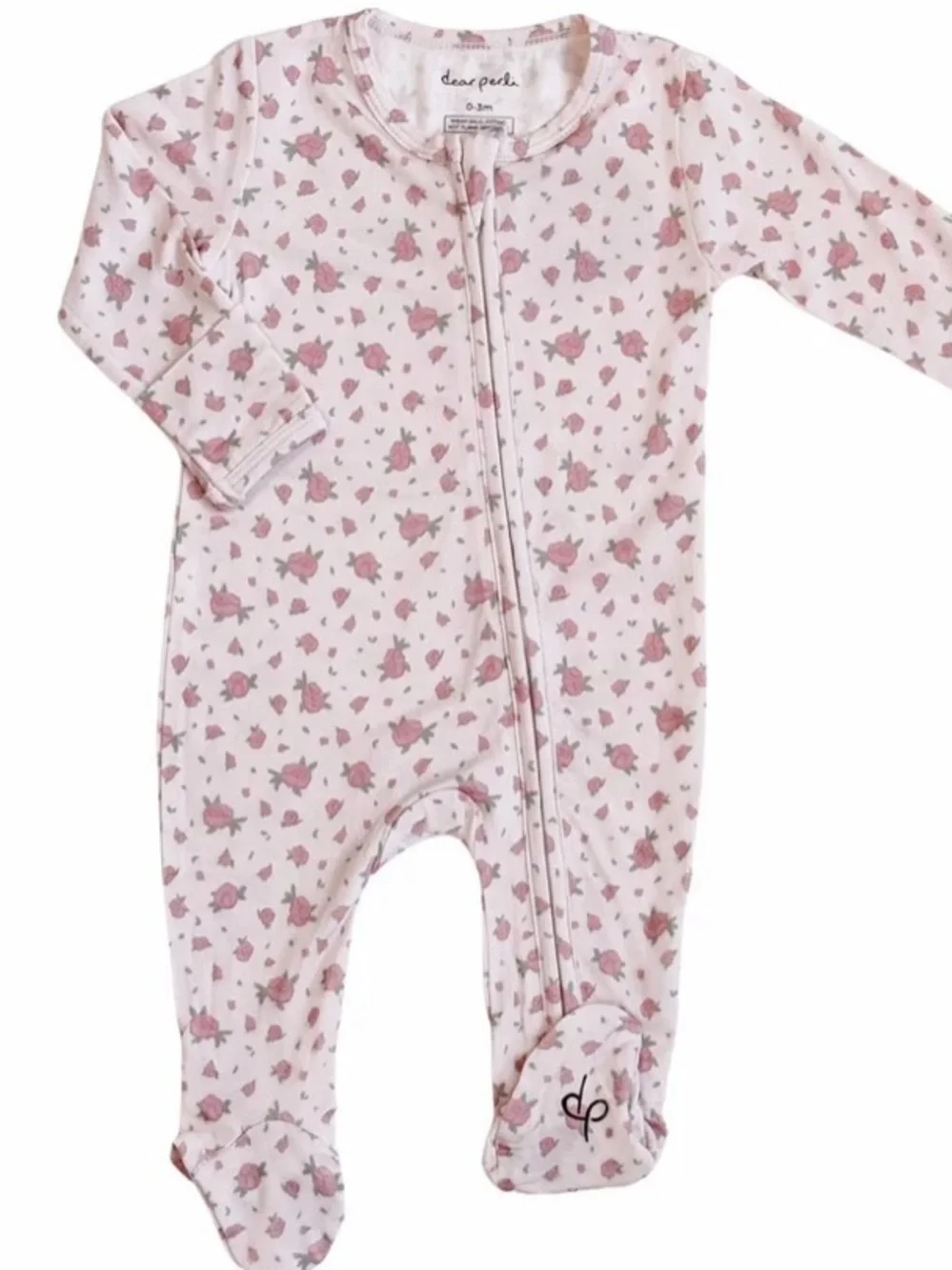 NWT Dear Perli Baby Girl Bamboo Footie Zippered 1 Piece Rosie Posie 6-12 Months - Picture 1 of 9